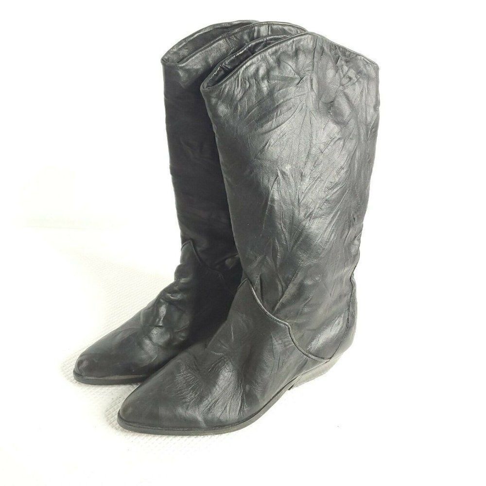 Vintage 80s Black Leather Bootalinos Mid Calf Boot